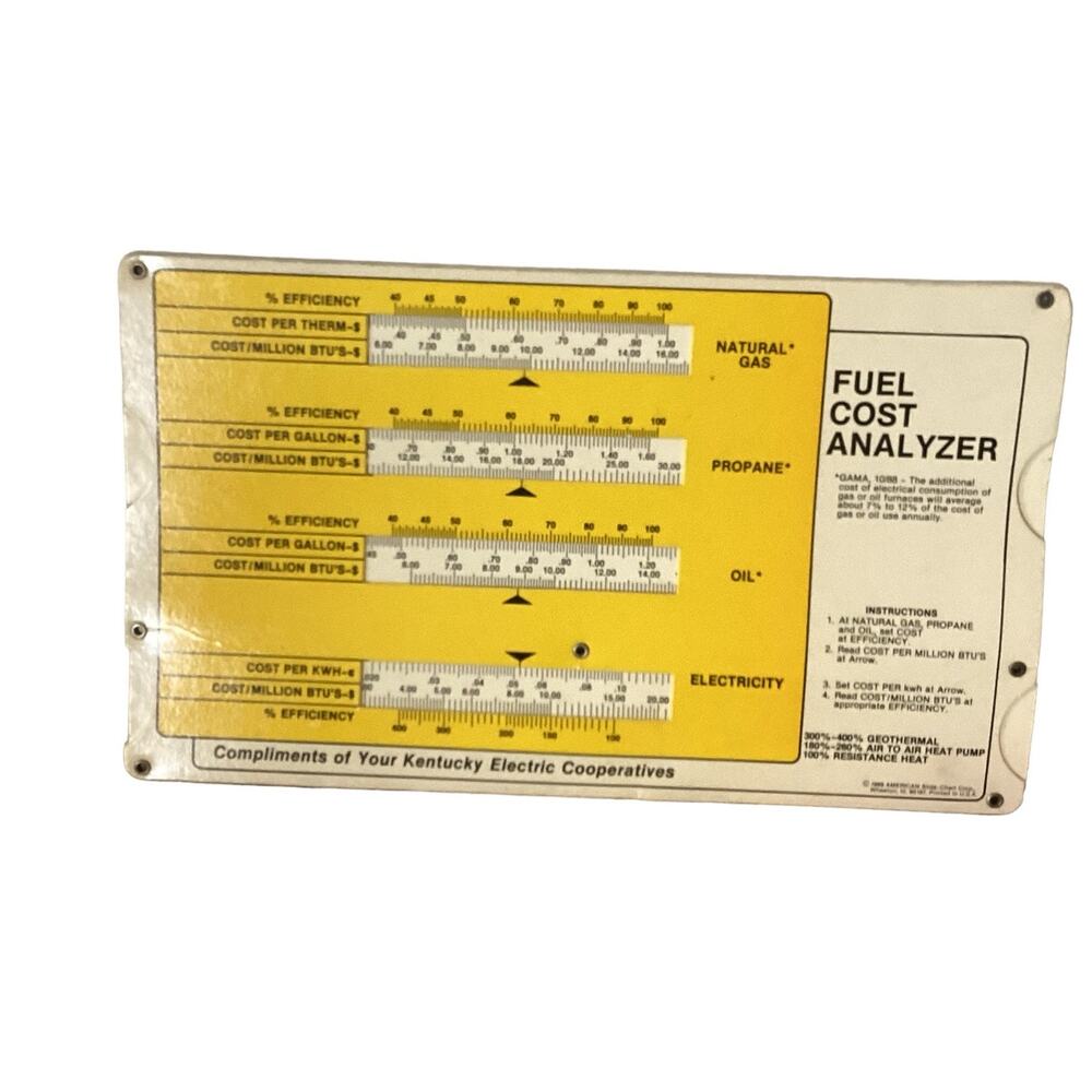 Kentucky Co_op Fuel Cost Analyzer Sliding Calculator Vintage 1989